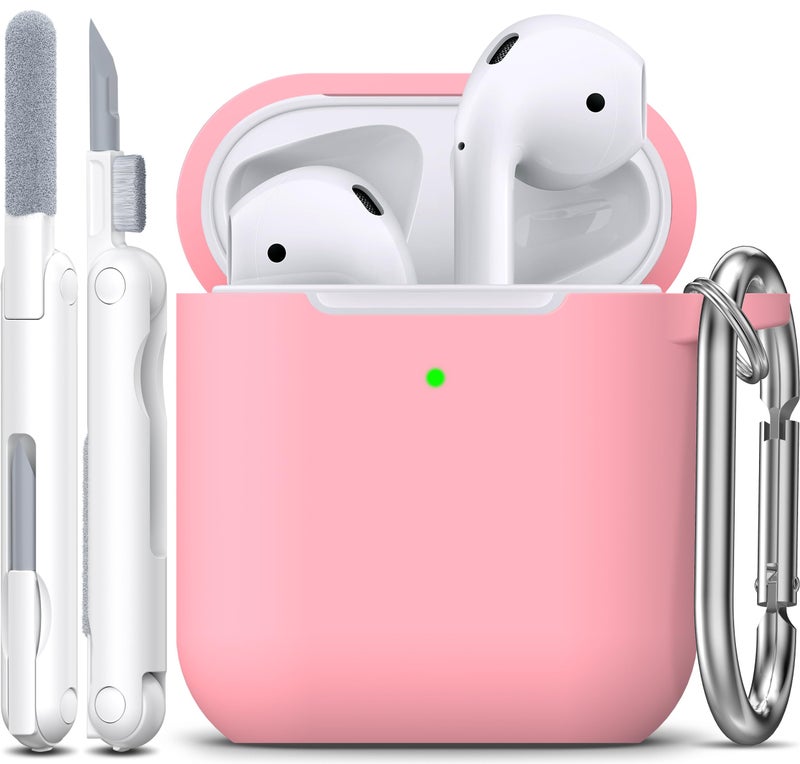 R-fun Compatible with AirPods Case Cover, Soft Silicone Protective Cover with Keychain for Women Men Compatible with Apple AirPods 2nd 1st Generation Charging Case, Front LED Visible,Pink - Image 1